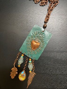 Gypsy South Turquoise Sacred Flaming Heart Statement Necklace